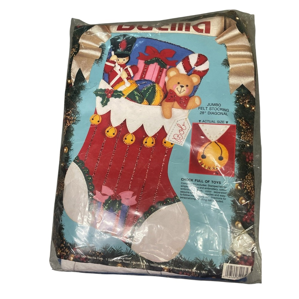 Vintage 1991 Bucilla Chock Full of Toys Jumbo 28" Felt Stocking Kit 82913 Sealed